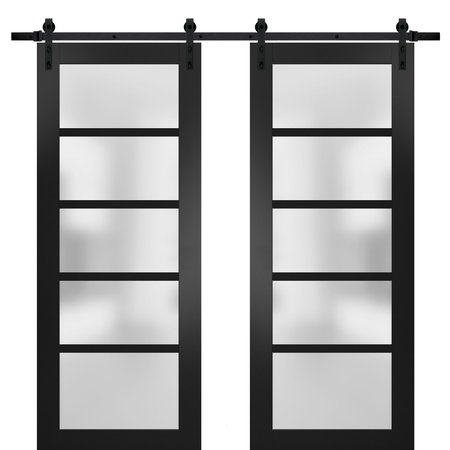 SARTODOORS Double Barn Interior Door, 72" x 84", Black QUADRO4002DB-BLK-7284